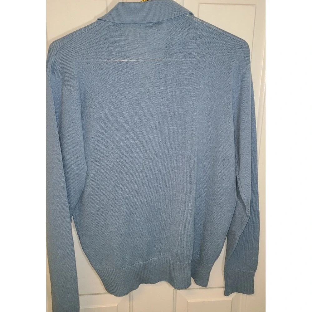 Mens L Vintage Trend Fashion Ban-Lon Polo Shirt Baby Blue 70's Slim Fit